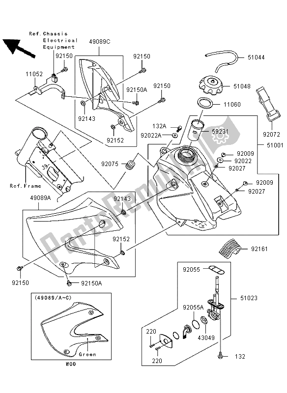 Alle onderdelen voor de Benzinetank van de Kawasaki KLX 110 2003
