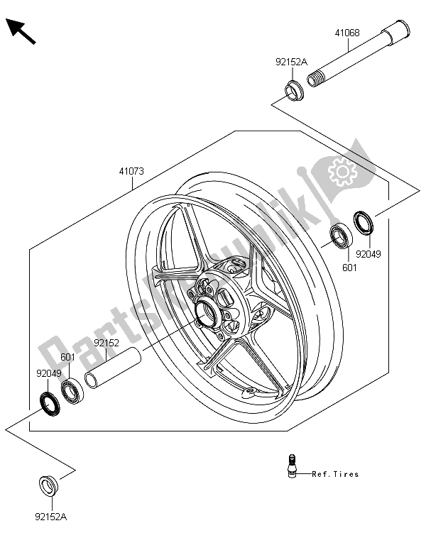 All parts for the Front Hub of the Kawasaki Ninja ZX 6R 600 2013