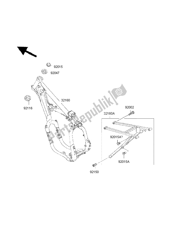 Tutte le parti per il Telaio del Kawasaki KX 500 2000