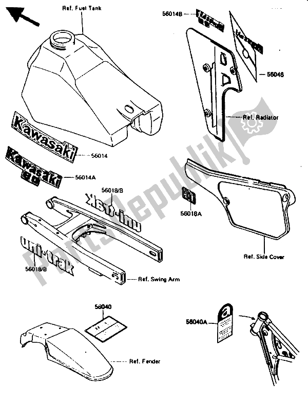 Tutte le parti per il Etichetta del Kawasaki KX 80 1986
