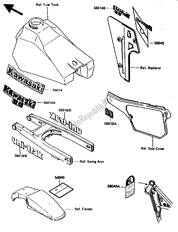 Todas las partes para Etiqueta de Kawasaki KX 80 1986