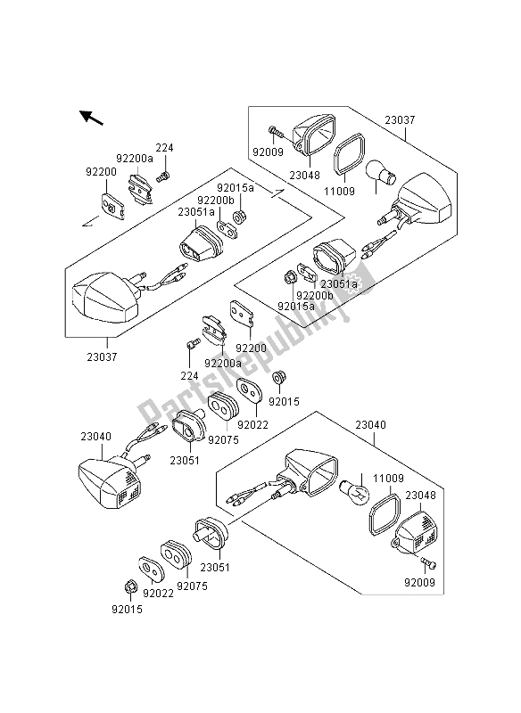 Alle onderdelen voor de Richtingaanwijzer van de Kawasaki KLE 500 1997