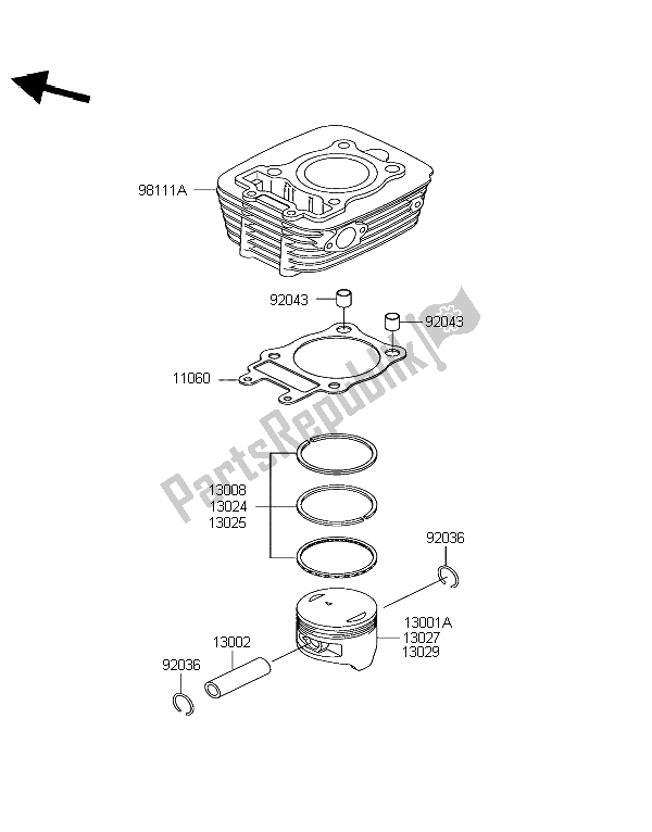 Tutte le parti per il Cilindro E Pistone del Kawasaki Eliminator 125 2003