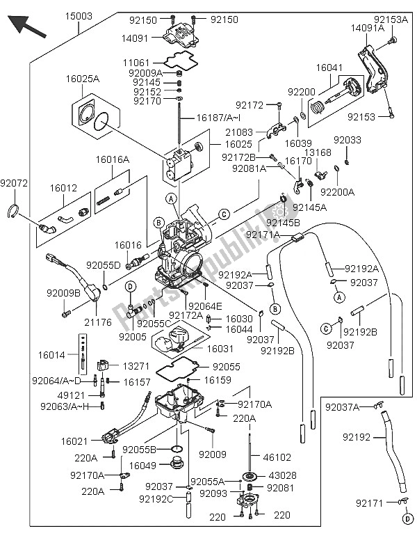 Todas as partes de Carburador do Kawasaki KX 250F 2005