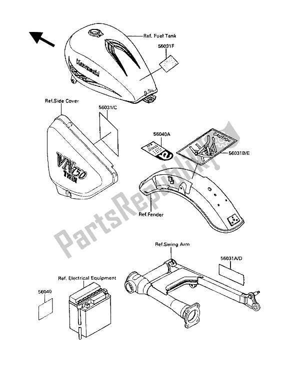 All parts for the Labels of the Kawasaki VN 750 Twin 1987