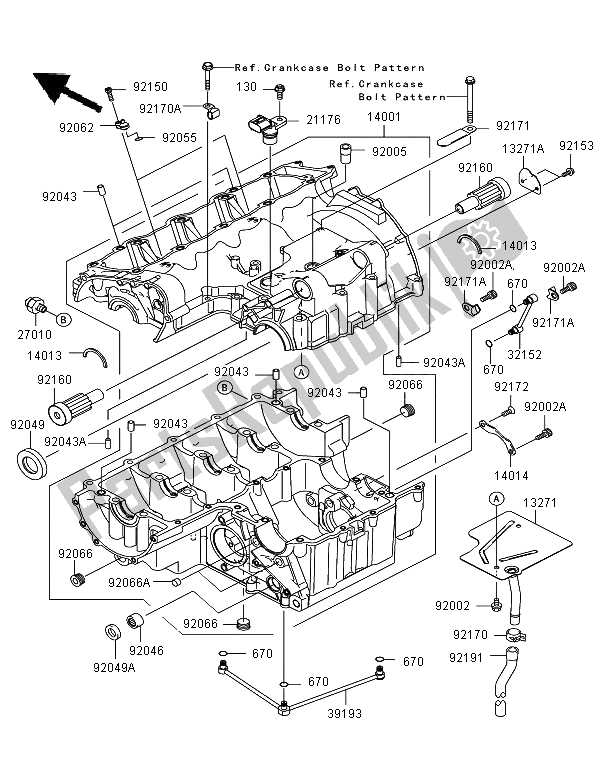 All parts for the Crankcase of the Kawasaki Z 750 2011