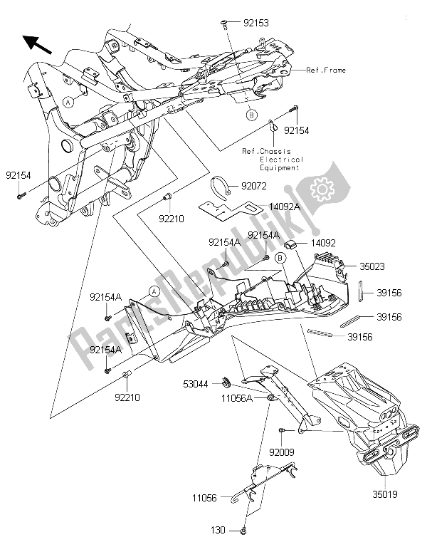 Toutes les pièces pour le Garde-boue Arrière du Kawasaki Ninja 300 ABS 2015