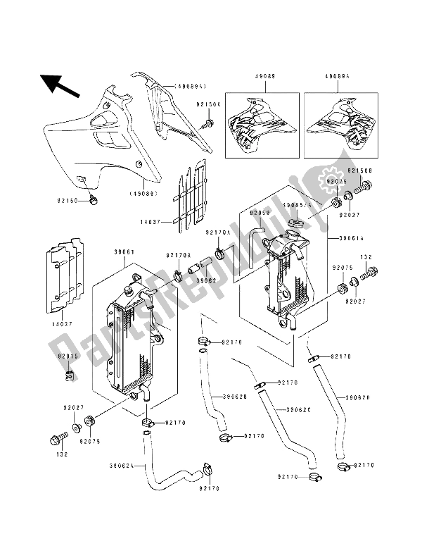 Tutte le parti per il Termosifone del Kawasaki KX 100 1994