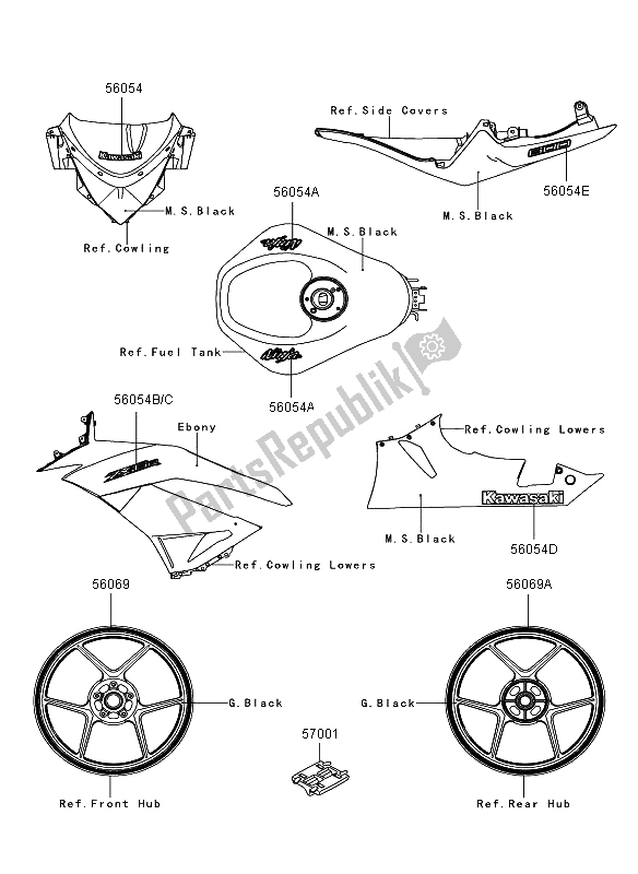 Wszystkie części do Kalkomanie (m. S. Czarne) Kawasaki Ninja ZX 6R 600 2012