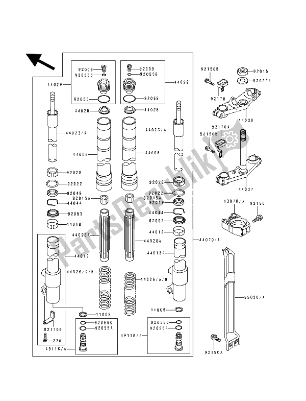 All parts for the Front Fork of the Kawasaki KX 100 1992