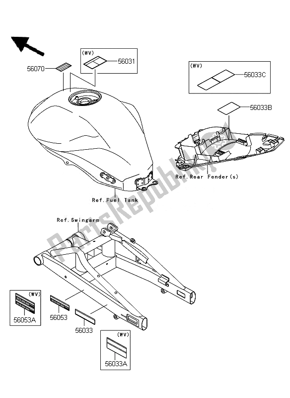 All parts for the Labels of the Kawasaki ER 6F ABS 650 2010