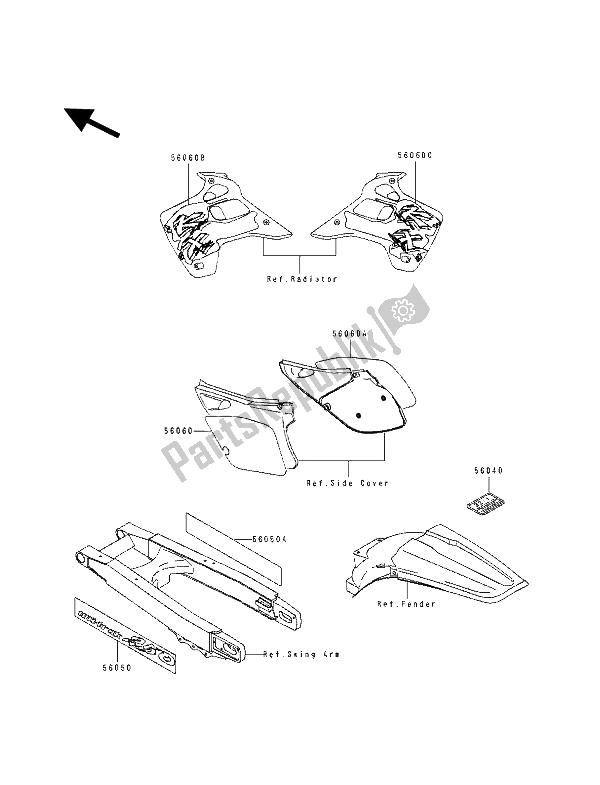 Todas as partes de Rótulo do Kawasaki KX 250 1993