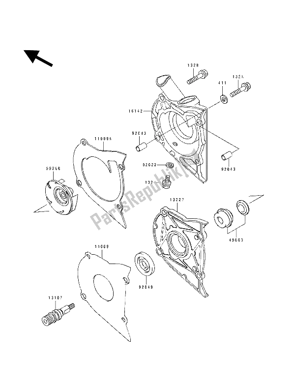 Alle onderdelen voor de Waterpomp van de Kawasaki GPZ 500S 1993