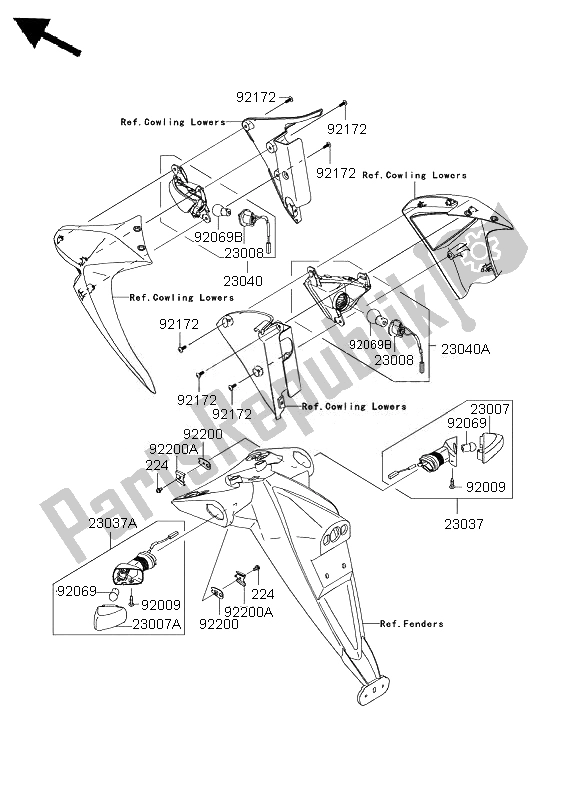 Toutes les pièces pour le Clignotants du Kawasaki Z 1000 ABS 2007