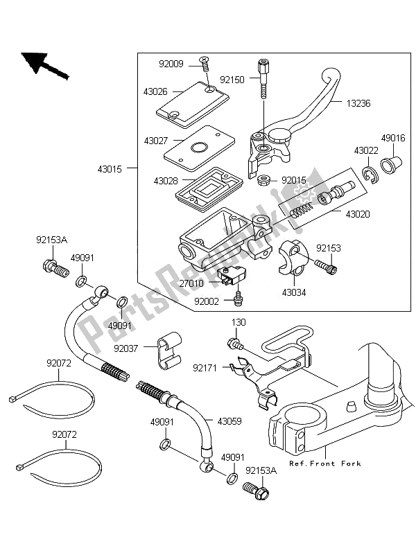 All parts for the Front Master Cylinder of the Kawasaki KLE 500 2007