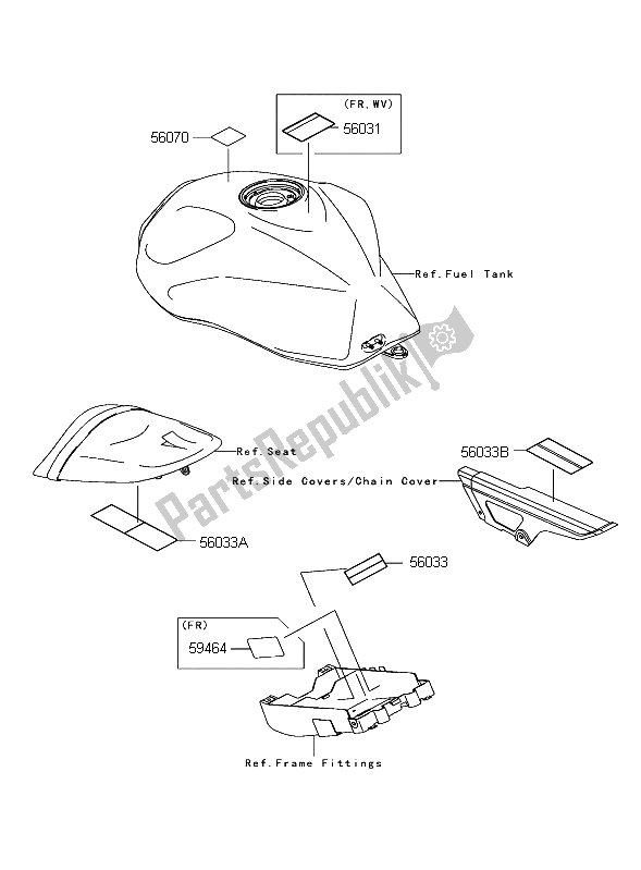 All parts for the Labels of the Kawasaki Z 1000 2003