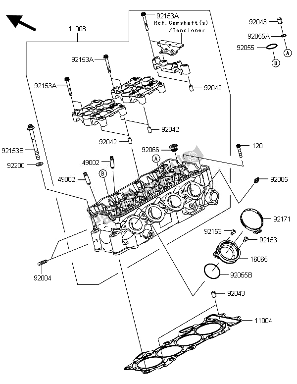 All parts for the Cylinder Head of the Kawasaki Ninja ZX 6R 600 2014