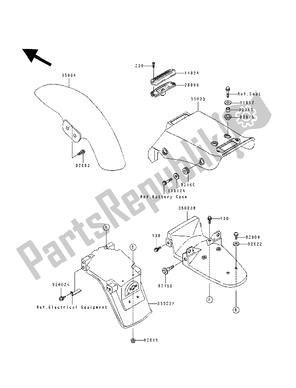 Alle onderdelen voor de Spatborden van de Kawasaki EL 250E 1994