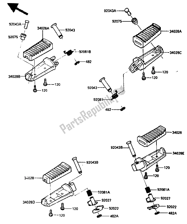 All parts for the Step of the Kawasaki GPZ 600 1985