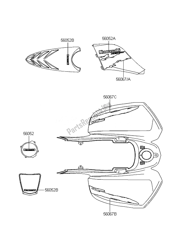 Tutte le parti per il Decalcomanie del Kawasaki KFX 700 KSV 700B7F 2007