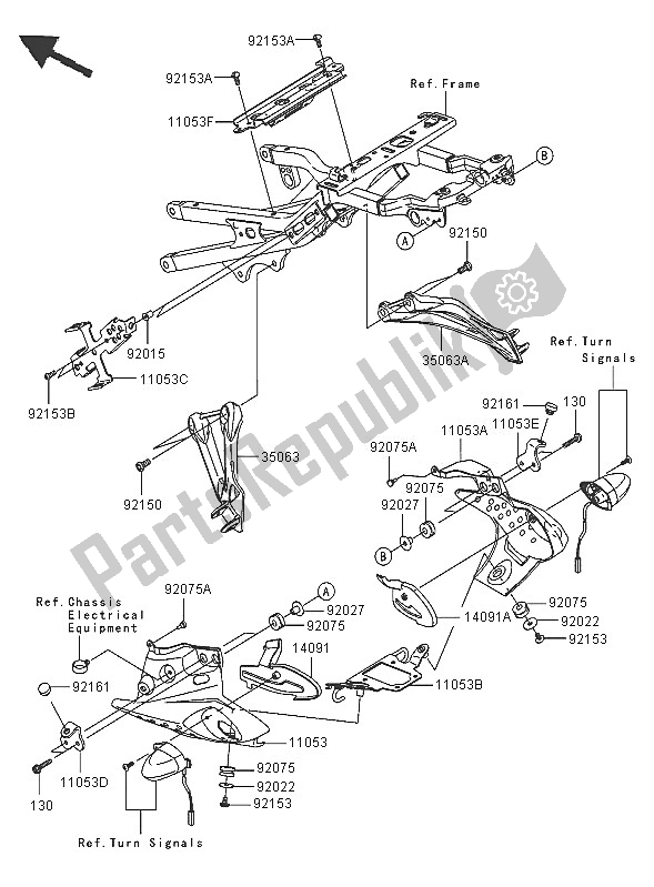 Alle onderdelen voor de Framebeslag (achter) van de Kawasaki Ninja ZX 6R 600 2005