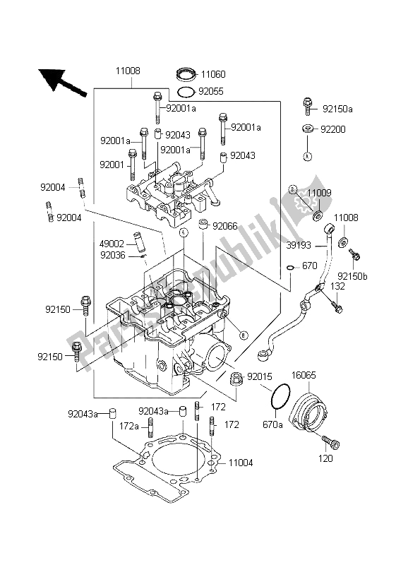 All parts for the Cylinder Head of the Kawasaki KLX 650R 1995