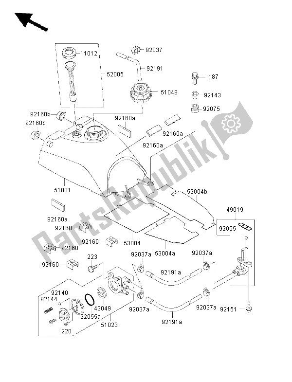 Alle onderdelen voor de Benzinetank van de Kawasaki KVF 300 2000