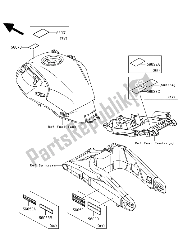 All parts for the Labels of the Kawasaki Versys 650 2008