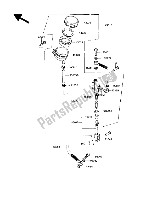 Alle onderdelen voor de Achterste Hoofdcilinder van de Kawasaki GPZ 900R 1989