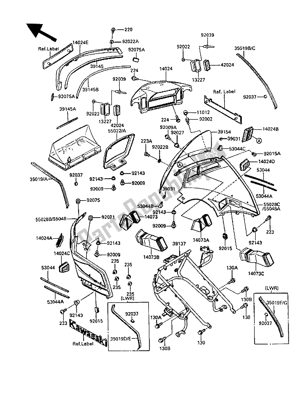 Tutte le parti per il Cuffia del Kawasaki Voyager XII 1200 1991