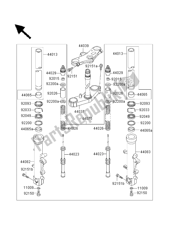 All parts for the Front Fork of the Kawasaki Ninja ZX 9R 900 2000