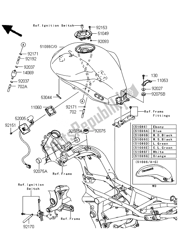 All parts for the Fuel Tank of the Kawasaki ER 6F 650 2011