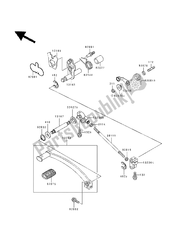 All parts for the Gear Change Mechanism of the Kawasaki EN 500 1994