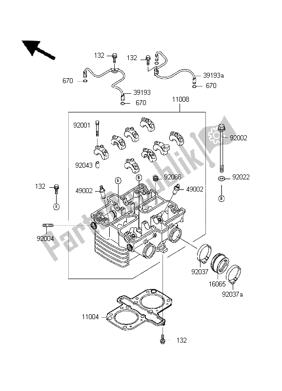Todas as partes de Cabeça De Cilindro do Kawasaki EN 500 1999