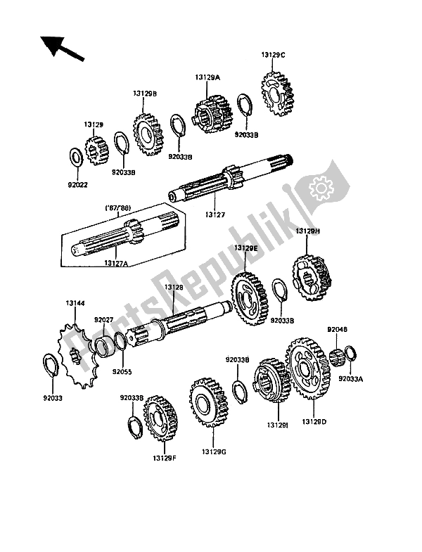 Alle onderdelen voor de Overdragen van de Kawasaki KDX 200 1987