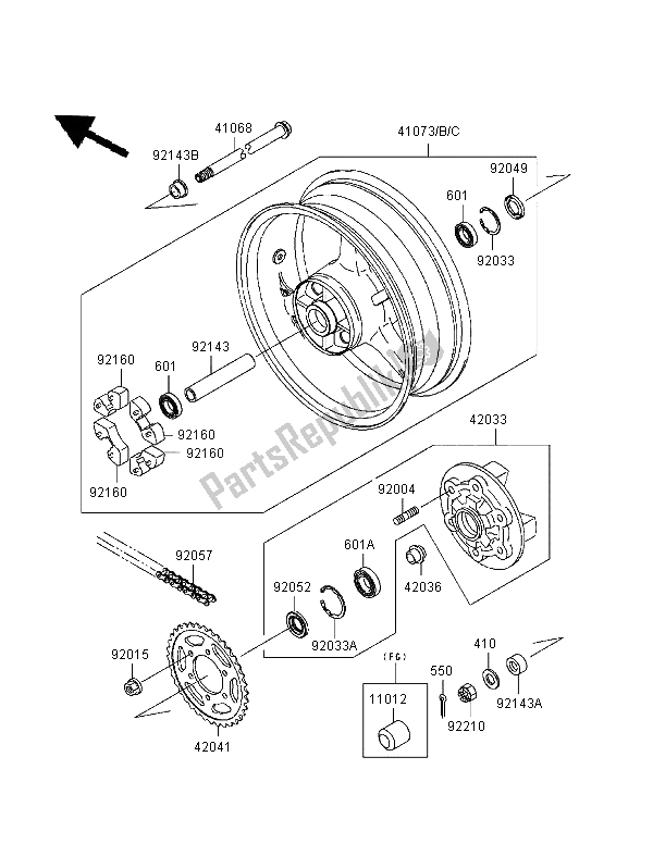 All parts for the Rear Hub of the Kawasaki Ninja ZX 9R 900 1999