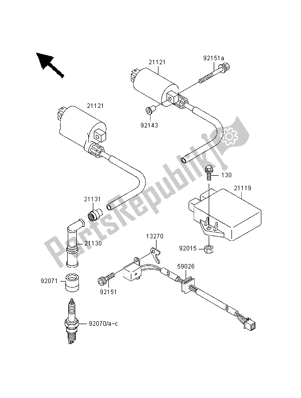 All parts for the Ignition System of the Kawasaki ER 500 2000