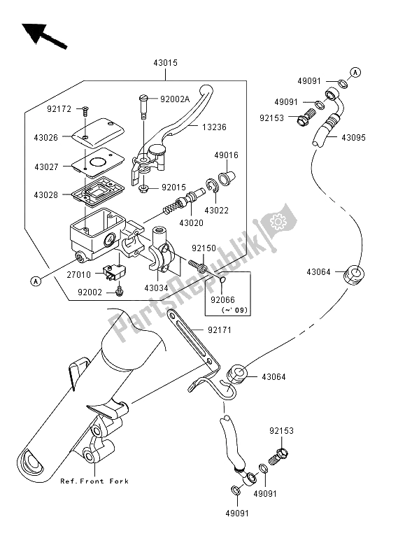 All parts for the Front Master Cylinder of the Kawasaki VN 900 Classic 2009