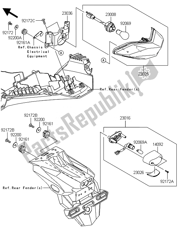 Todas las partes para Luces Traseras) de Kawasaki Ninja 300 ABS 2014