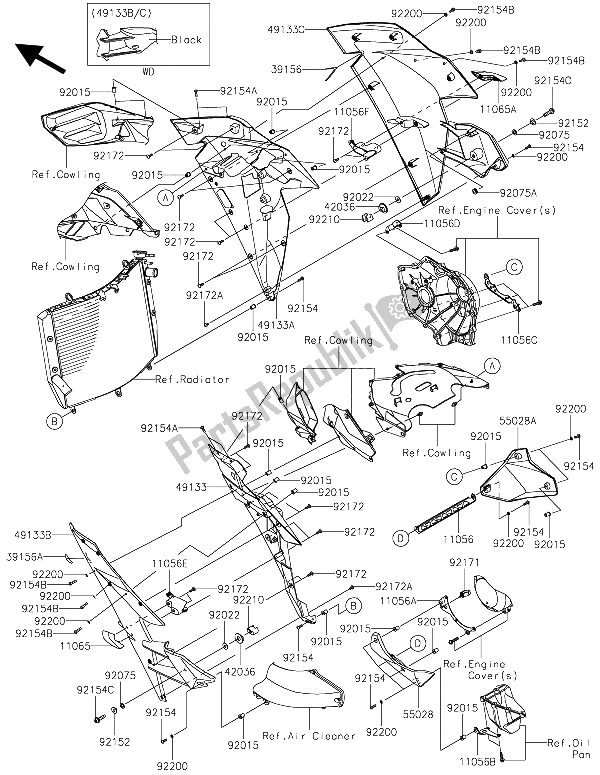 Todas las partes para Capota Baja de Kawasaki Ninja H2 1000 2015