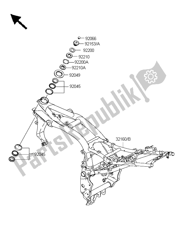All parts for the Frame of the Kawasaki Z 1000 2003