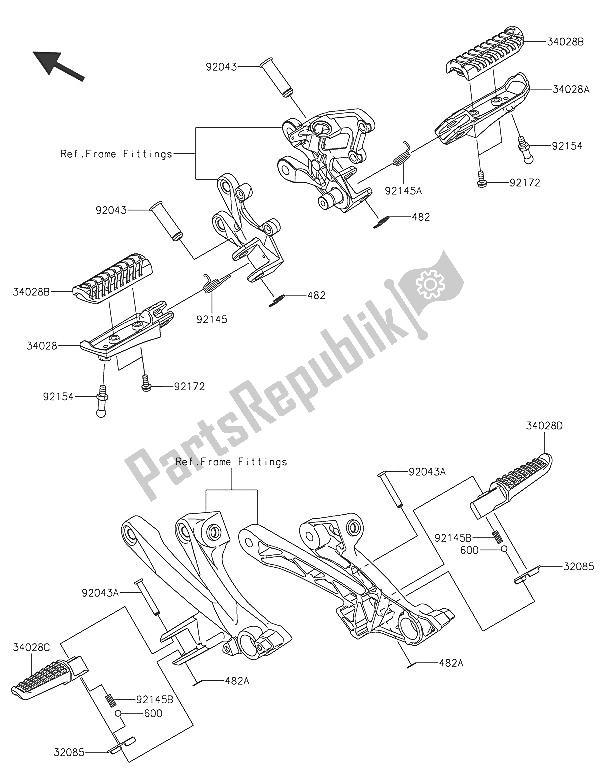 All parts for the Footrests of the Kawasaki ZZR 1400 ABS 2016