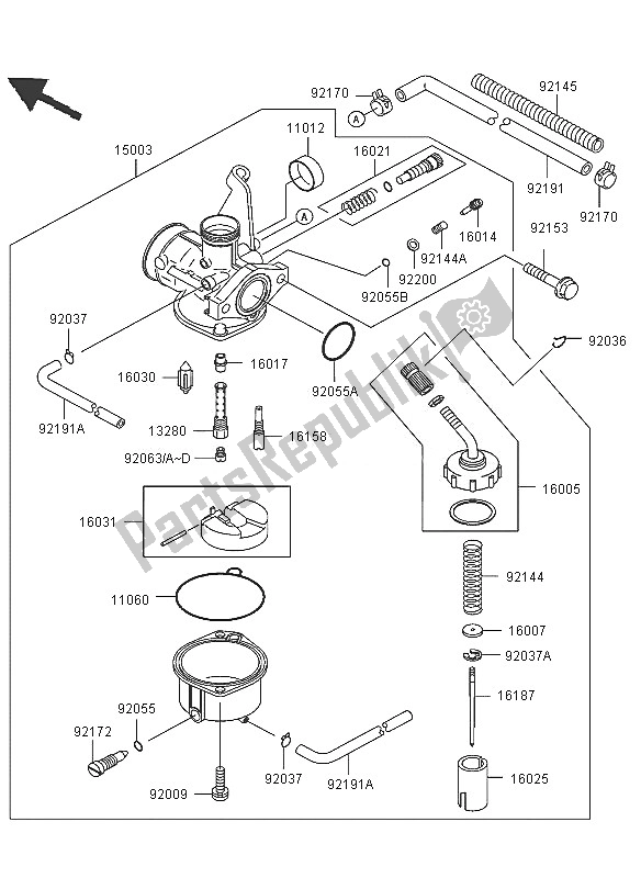 All parts for the Carburetor of the Kawasaki KLX 110 2005