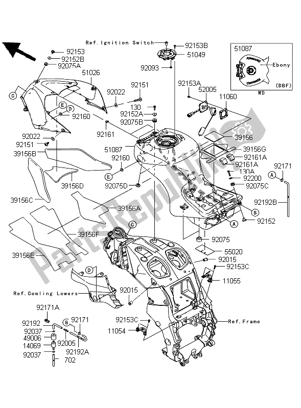 Tutte le parti per il Serbatoio Di Carburante del Kawasaki ZZR 1400 ABS 2011