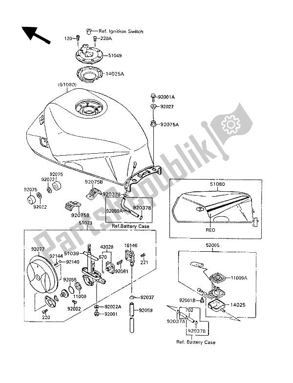 Alle onderdelen voor de Benzinetank van de Kawasaki GPX 600R 1994