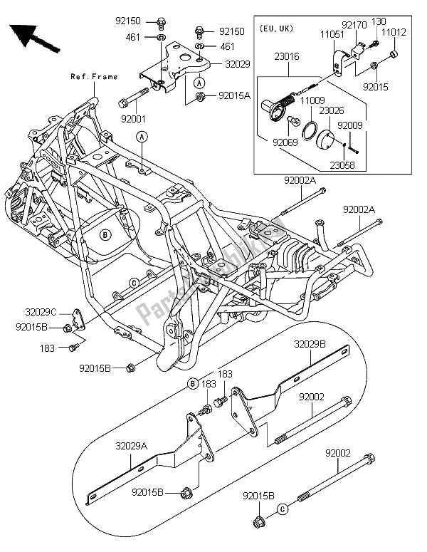 All parts for the Engine Mount of the Kawasaki KLF 300 2006