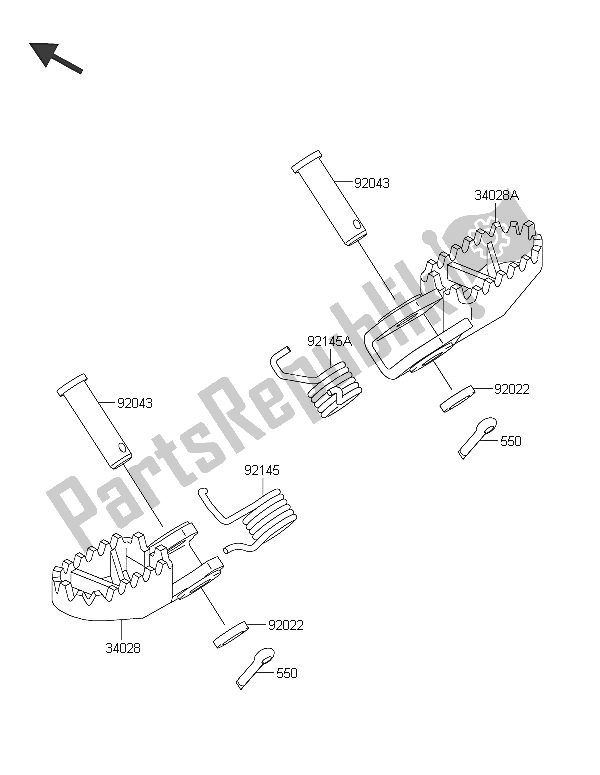 All parts for the Footrests of the Kawasaki KX 65 2016