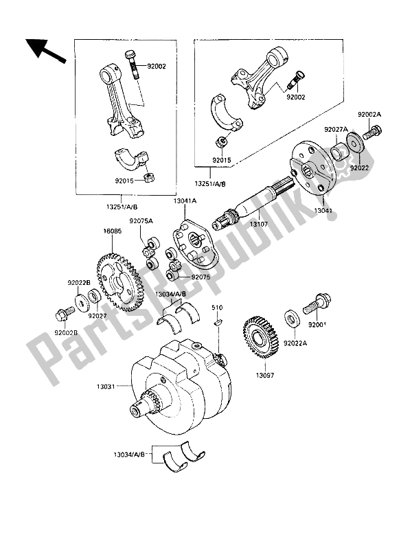 All parts for the Crankshaft of the Kawasaki VN 750 Twin 1993