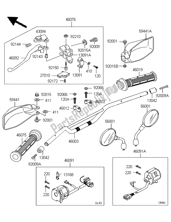 Todas las partes para Manillar de Kawasaki KLE 500 2006