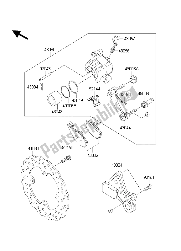 All parts for the Rear Brake of the Kawasaki Ninja ZX 10 RR 1000 2004